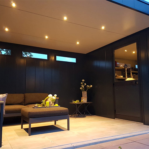 Hermes portfolio tuinhuis met overkapping interieur