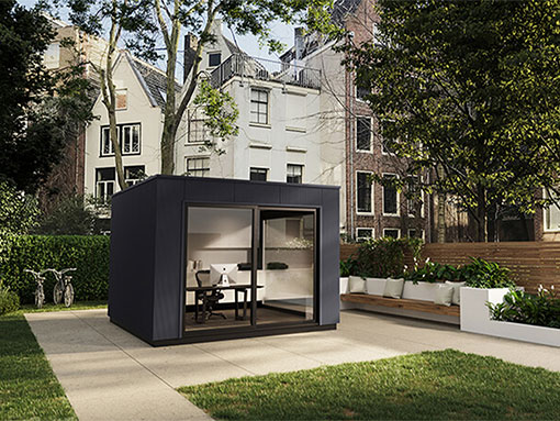 Iso bella vivlux tuinkantoor grijs met grasveld