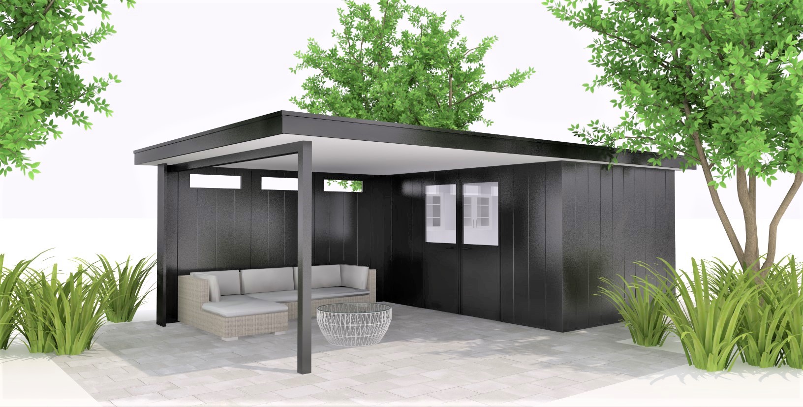 tuinhuis met overkapping met overstek