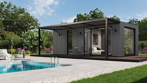 vivlux poolhouse met overkapping grijs