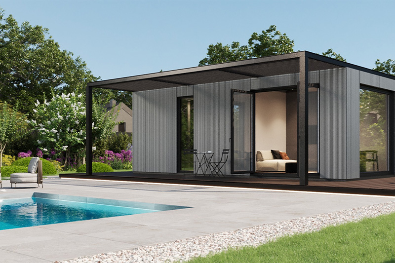 vivlux poolhouse met overkapping licht grijs