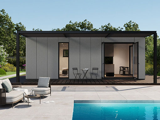 Iso bella vivlux poolhouse met overkapping bij zwembad